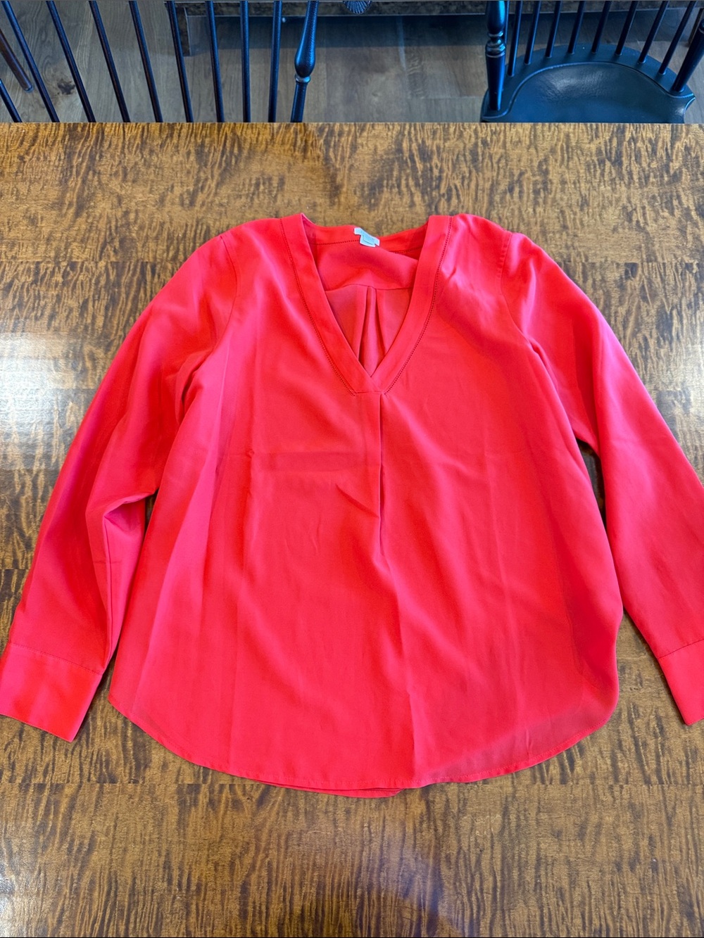 J. Crew Red V-Neck Long Sleeve Blouse